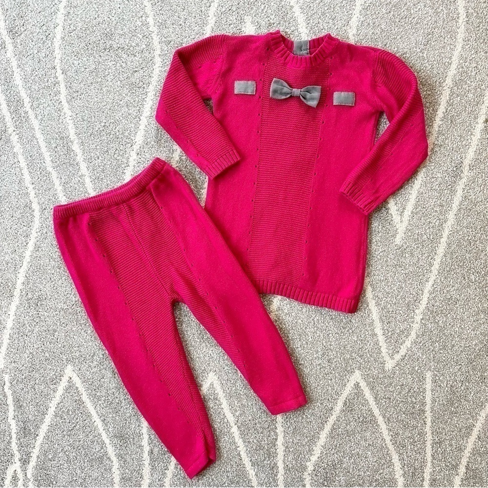 Petimini Hot Pink Knit Tunic Sweater Set 18 months